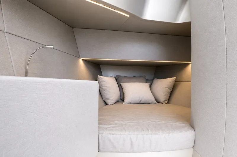 Slide: The Image of Luxurious interior cabin of 2022 Wally wallytender43X yacht with cozy bedding. - 22