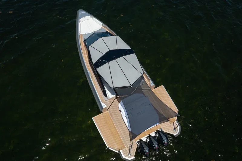 Slide: The Image of 2022 Wally wallytender43X luxury boat on water, aerial view. - 66