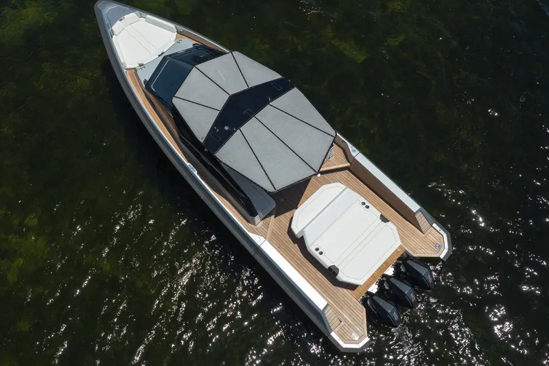 Slide: The Image of Aerial view of 2022 Wally wallytender43X luxury yacht on water. - 33