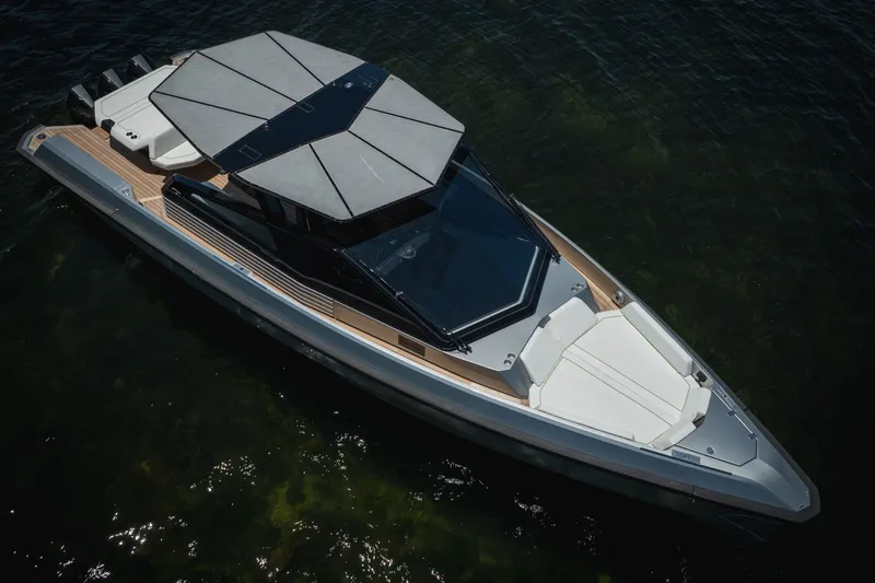 Slide: The Image of 2022 Wally wallytender43X luxury yacht on calm water, aerial view. - 55