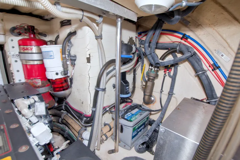 Slide: The Image of Engine room of 2008 Formula 40 Performance Cruiser with wiring and equipment. - 64