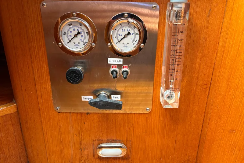 Slide: The Image of Control panel with gauges and switches on a 1989 Cambria 44/46 yacht. - 31