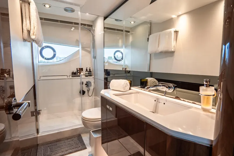 Slide: The Image of Luxurious bathroom in 2017 Princess S65 yacht with modern fixtures and elegant design. - 27