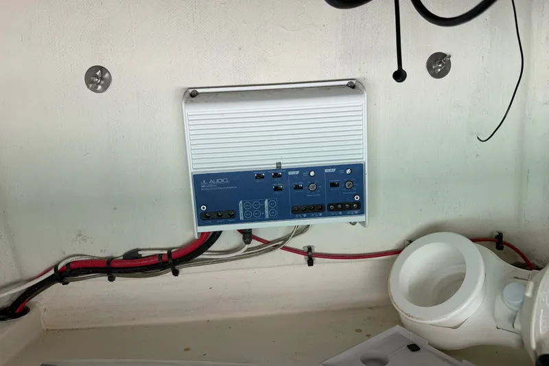 Slide: The Image of JL Audio amplifier installed in a 2023 Egret 21 Moccasin boat. - 41