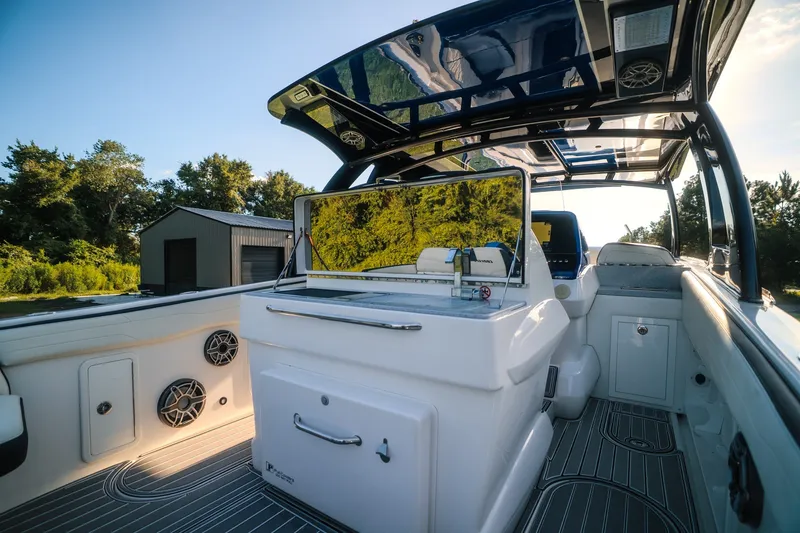 Slide: The Image of 2020 Concept 44' Cuddy Cabin boat interior with sleek design and modern amenities. - 57