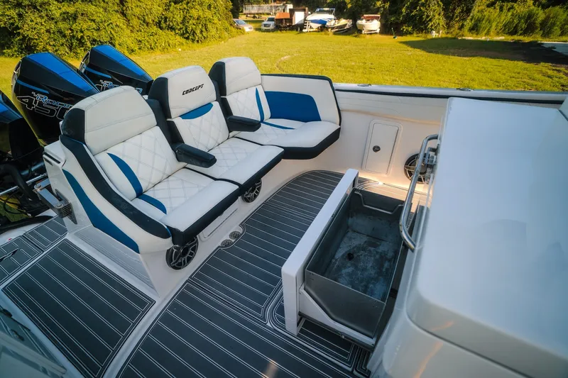 Slide: The Image of Luxury seating on 2020 Concept 44' Cuddy Cabin boat with modern design and powerful engines. - 62