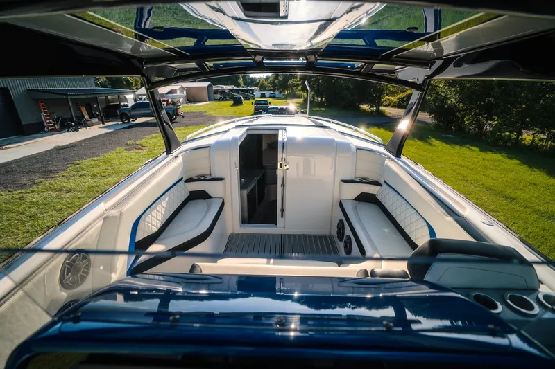 Slide: The Image of Luxurious 2020 Concept 44' Cuddy Cabin boat interior with sleek seating and modern design. - 34