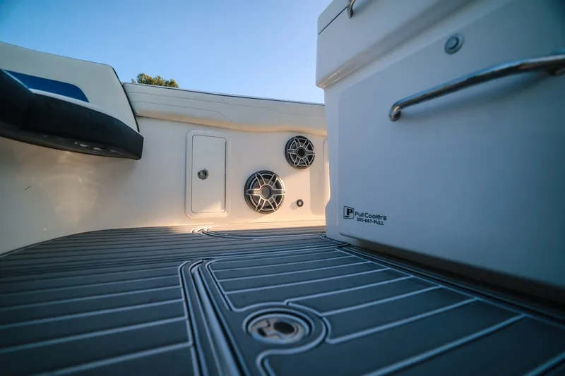 Slide: The Image of 2020 Concept 44' Cuddy Cabin boat interior with sleek flooring and modern design elements. - 63
