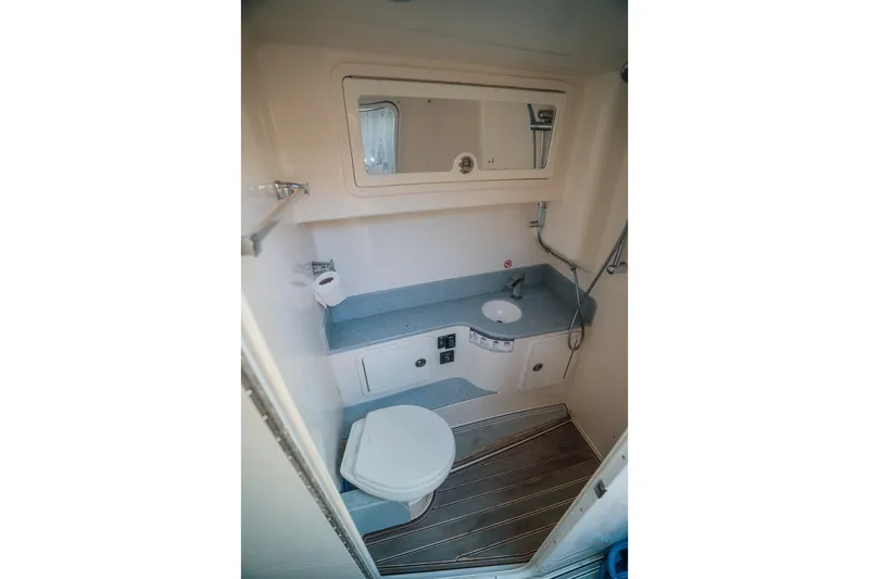 Slide: The Image of Modern bathroom in 2020 Concept 44' Cuddy Cabin boat with sink and toilet. - 29