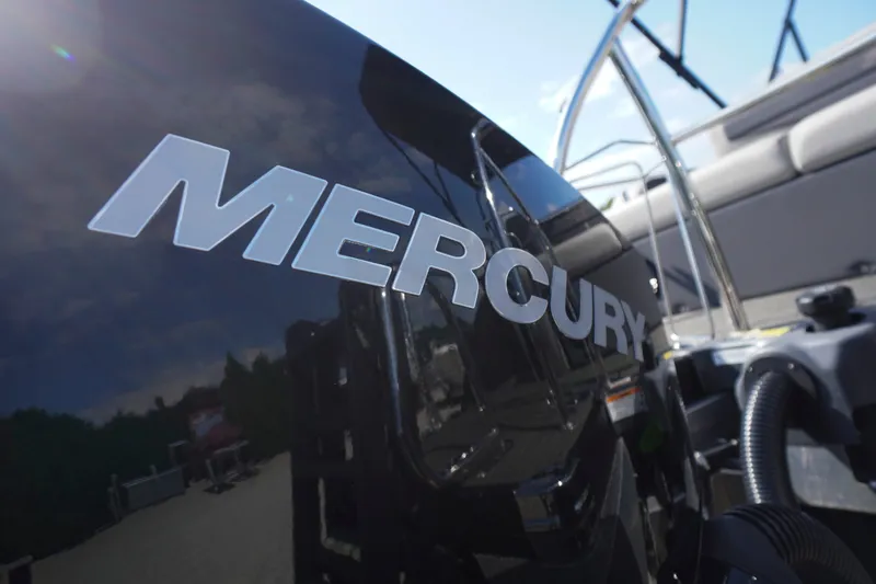 Slide: The Image of 2024 Barletta Cabrio 22UC with Mercury engine, close-up view. - 48