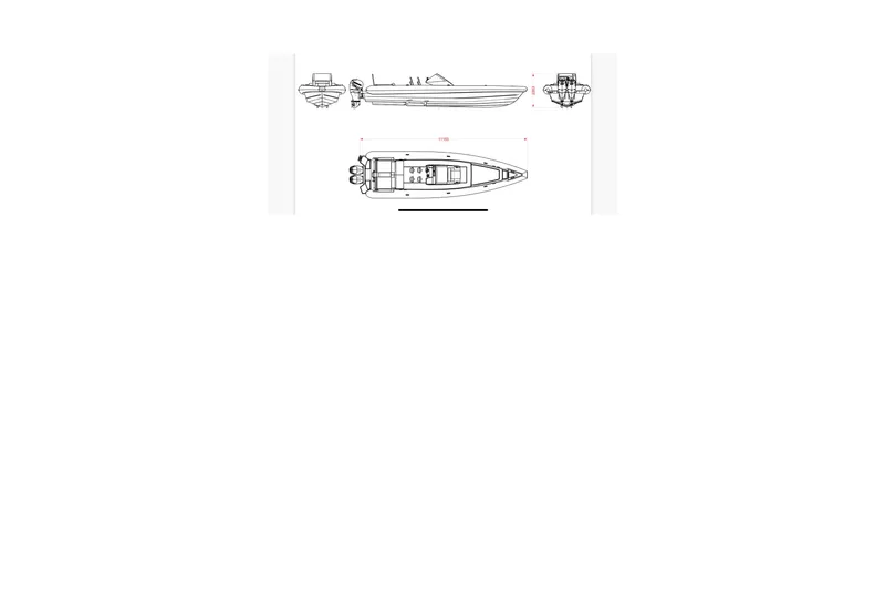 Slide: The Image of Blueprint of 2021 Technohull 38 Grand Sport boat, showcasing top and side views. - 44