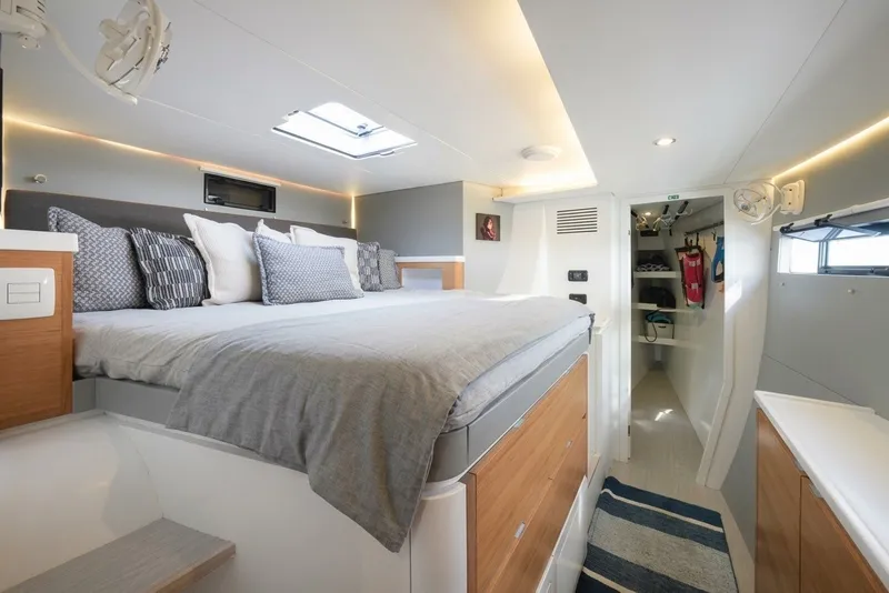 Slide: The Image of Luxurious cabin interior of 2022 Balance 482 yacht with modern design and cozy bedding. - 45