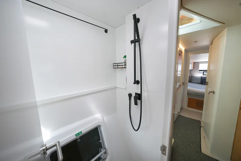 Slide: The Image of Modern bathroom in 2022 Balance 482 yacht, featuring sleek shower design and cozy interior. - 56