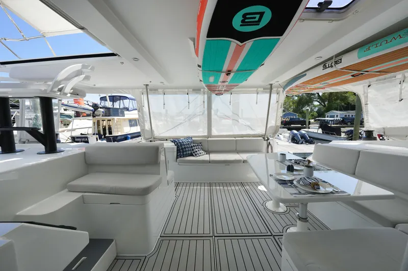 Slide: The Image of Luxurious interior of 2022 Balance 482 yacht with elegant seating and dining area. - 8
