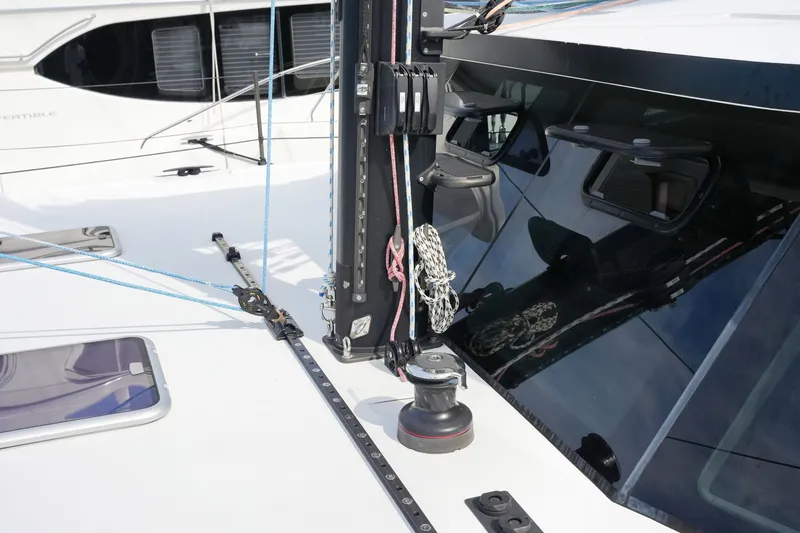 Slide: The Image of Close-up of a 2022 Balance 482 yacht deck with rigging and winch. - 66