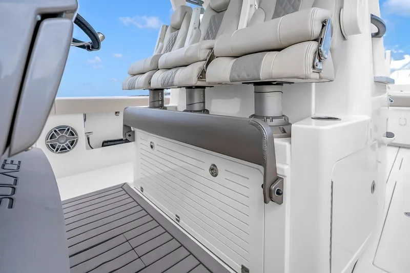 Slide: The Image of Luxury seating on 2025 Solace 37CS boat, featuring modern design and premium materials. - 52