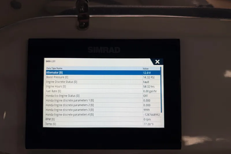 Slide: The Image of Simrad display showing engine data for 2022 Walker Bay Generation 450 boat. - 19