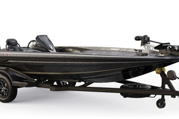 The Image of 2026 Skeeter FXR20 Apex bass boat on trailer, sleek black design. - 1