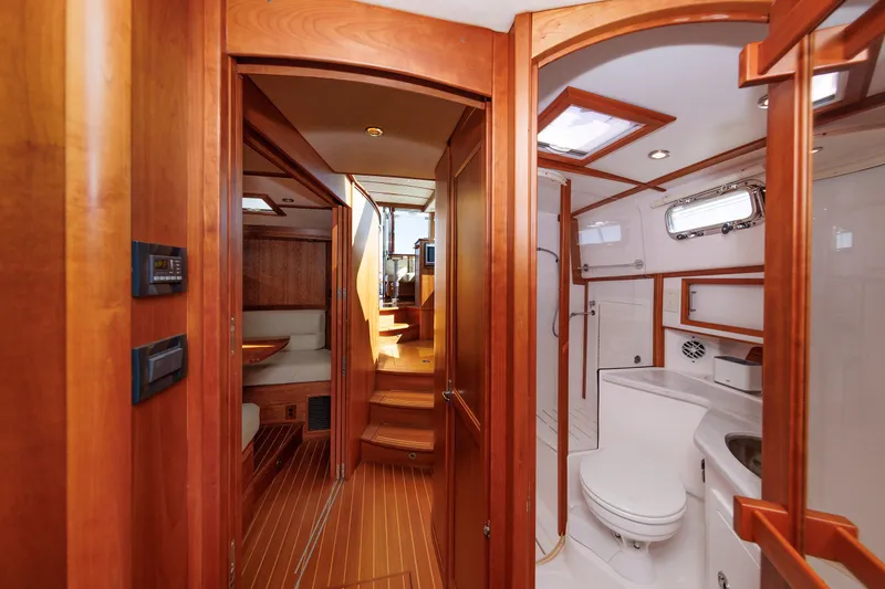 Slide: The Image of Interior of 2013 Sabre 42 Salon Express yacht with wooden finishes and modern amenities. - 41