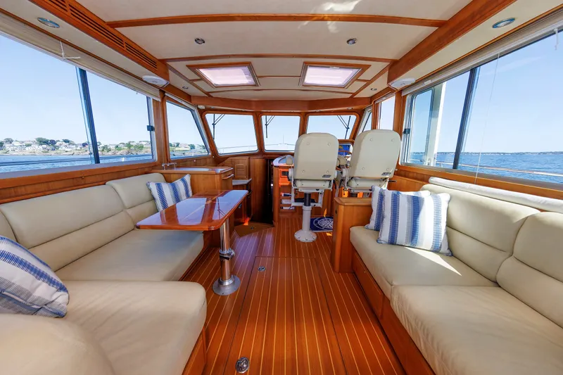 Slide: The Image of Luxurious interior of 2013 Sabre 42 Salon Express yacht with plush seating and ocean view. - 29