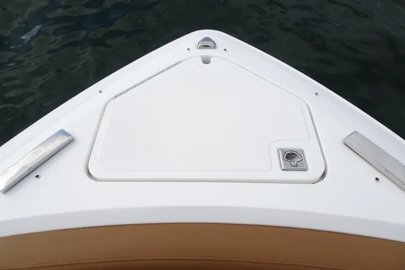 Slide: The Image of Bow of 2022 Cobalt A29 boat with sleek white deck design. - 32