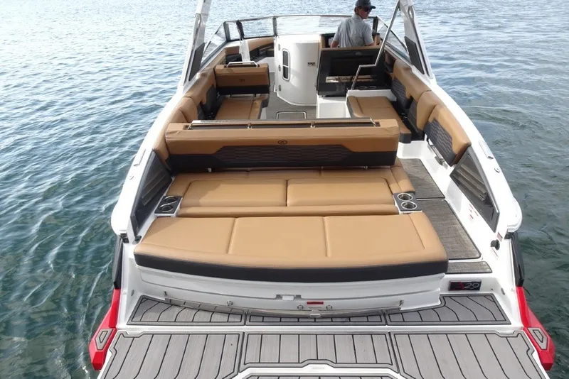 Slide: The Image of 2022 Cobalt A29 boat with spacious seating and modern design on the water. - 8