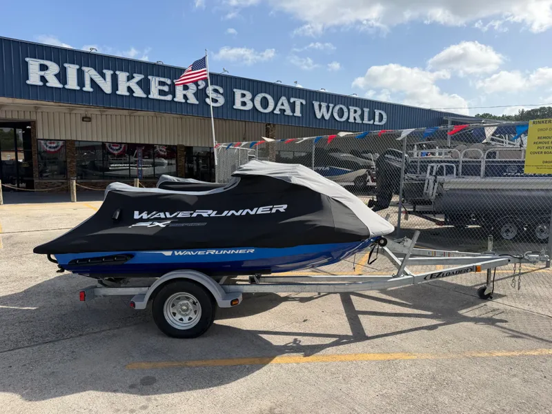 Slide: The Image of A 2022 Yamaha WaveRunner FX Limited SVHO on a trailer outside a boat dealership. - 5