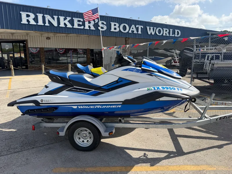 The Image of A 2022 Yamaha WaveRunner FX Limited SVHO on a trailer in front of a boat dealership. - 1