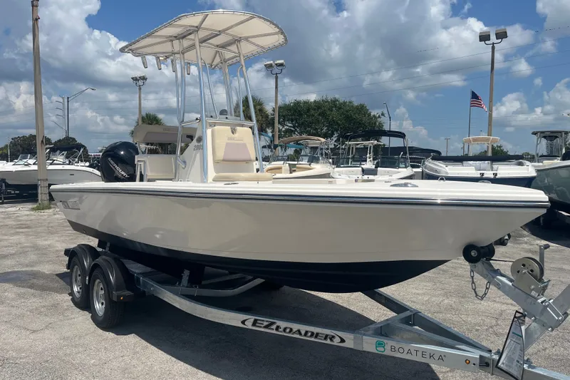 Slide: The Image of 2023 Pathfinder 2005 TRS boat on trailer under cloudy sky at dealership. - 8