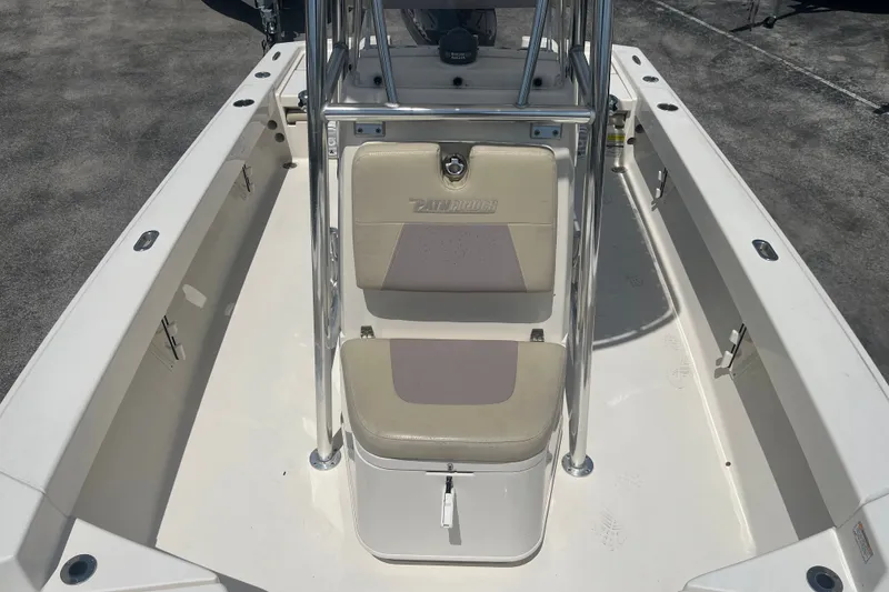 Slide: The Image of Pathfinder 2005 TRS boat interior, featuring seating and storage, 2023 model. - 2