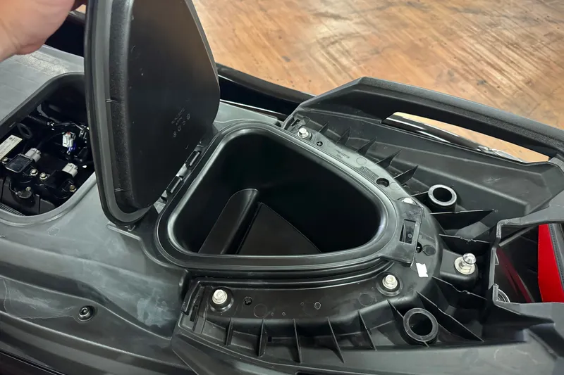 Slide: The Image of 2024 Yamaha WaveRunner VX Limited storage compartment open, showcasing interior details. - 14