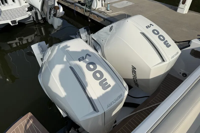 Slide: The Image of Twin Mercury 600 V8 outboard engines on a 2024 MJM Yachts MJM 3. - 46