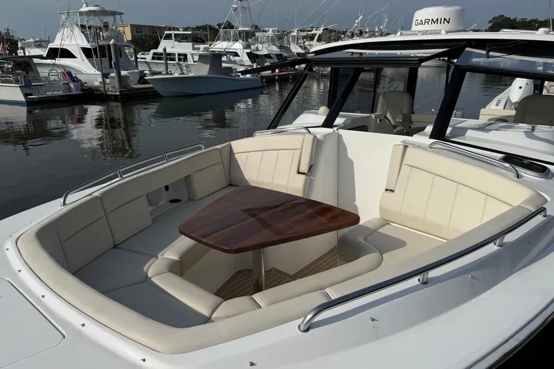 Slide: The Image of Luxurious seating area on 2024 MJM Yachts MJM 3, featuring elegant design and waterfront view. - 40