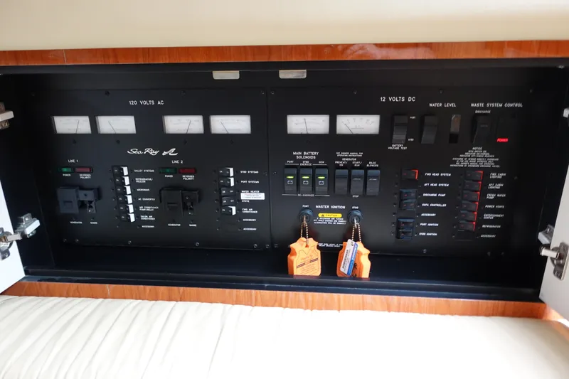 Slide: The Image of Electrical control panel of a 2001 Sea Ray 410 Express Cruiser yacht. - 25