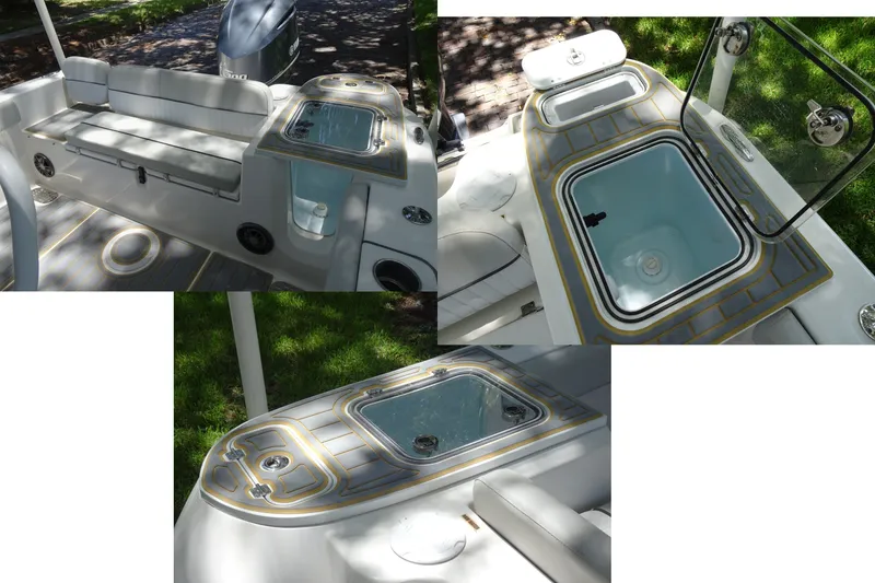 Slide: The Image of 2021 Sea Fox 248 Commander boat interior with seating and storage compartments. - 21