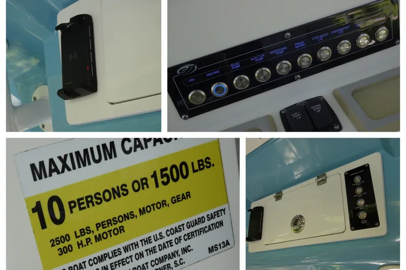 Slide: The Image of 2021 Sea Fox 248 Commander boat features, control panel, and capacity details. - 22