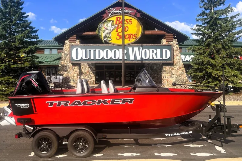 The Image of 2027 Tracker Targa V-18 Combo boat displayed outside Bass Pro Shops Outdoor World. - 0