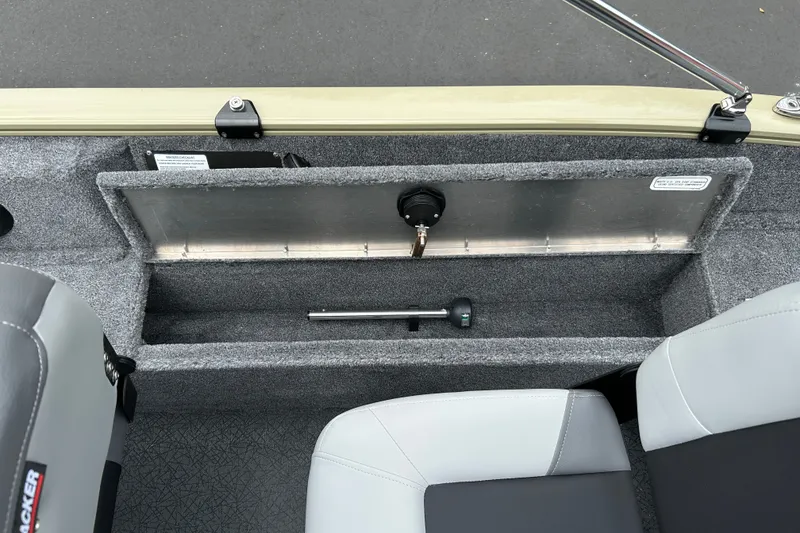 Slide: The Image of 2027 Tracker Pro Guide V-16 WT boat interior storage compartment with seating. - 21