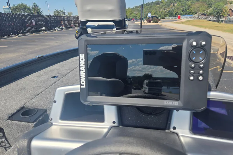Slide: The Image of Lowrance fishfinder on 2027 Tracker Pro Team 190 boat dashboard, sunny day. - 14
