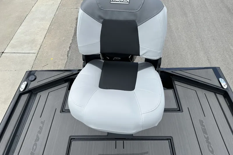 Slide: The Image of 2027 Tracker Pro 170 boat seat on deck, featuring sleek design and comfortable upholstery. - 19
