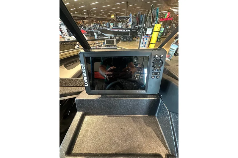 Slide: The Image of Lowrance fish finder on 2027 Tracker Targa V-18 Combo boat dashboard. - 18