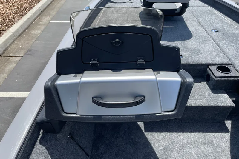 Slide: The Image of 2027 Tracker Pro Team 190 boat interior with storage compartment and seating. - 14