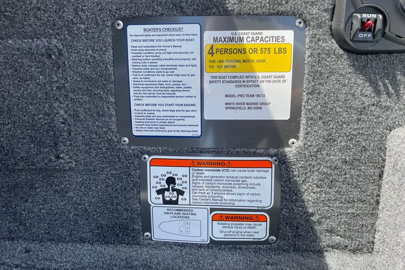 Slide: The Image of Boater's safety checklist and warnings on a 2027 Tracker Pro Team 190 boat. - 26