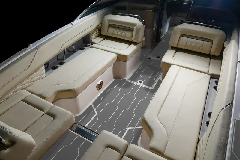 Slide: The Image of Manufacturer Provided Image: Luxurious interior of 2026 Regal LS6 boat with elegant seating and modern design. - 12