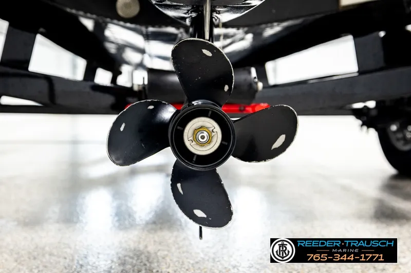 Slide: The Image of 2017 Lund 1650 Rebel XS SS boat propeller close-up in showroom. - 40