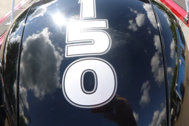 Slide: The Image of Close-up of 2021 Tracker Targa V-19 Combo boat engine with '150' decal. - 15