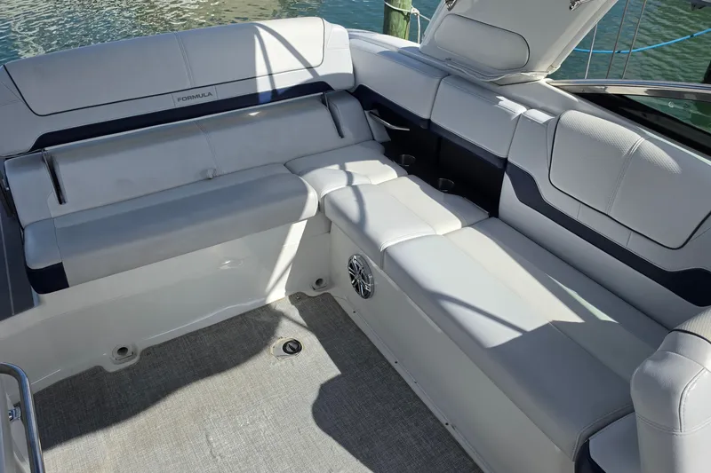 Slide: The Image of 2023 Formula 290 Bowrider interior with plush seating and modern design. - 29