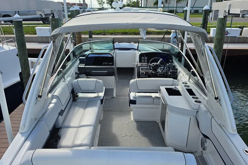 Slide: The Image of 2023 Formula 290 Bowrider interior with spacious seating and modern dashboard. - 26