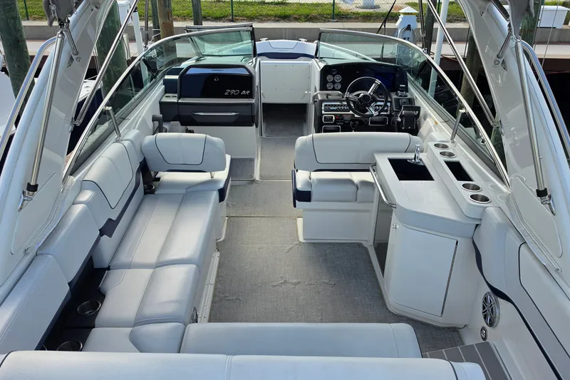 Slide: The Image of 2023 Formula 290 Bowrider interior with luxurious seating and modern helm design. - 25