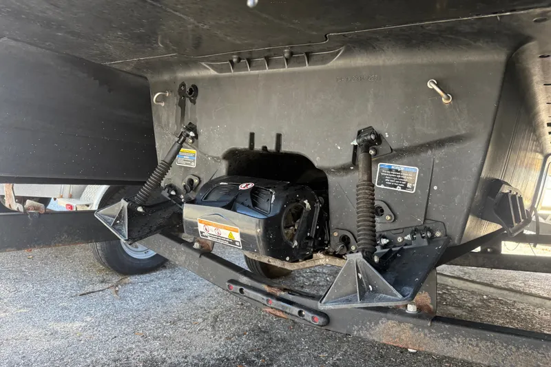 Slide: The Image of 2023 Sea-Doo Switch Cruise 21 underside view with trailer attachment. - 6